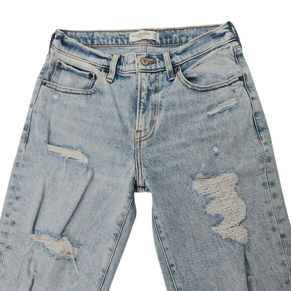 Abercrombie & Fitch The Boyfriend Mid Rise Jeans Womens 26/2 Blue Distressed - Picture 2 of 11